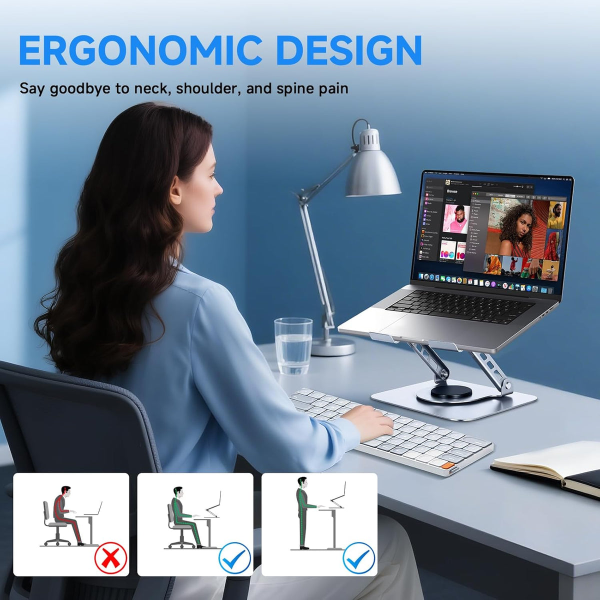 360° Rotating Laptop Stand, Aluminum Riser with Ergonomic Design