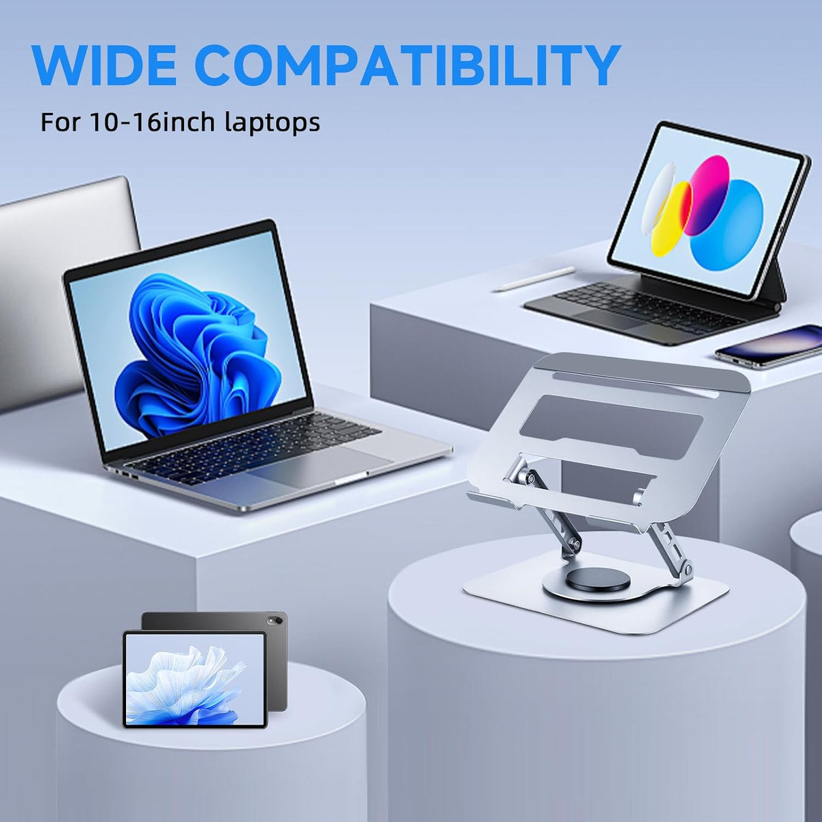 360° Rotating Laptop Stand, Aluminum Riser with Ergonomic Design