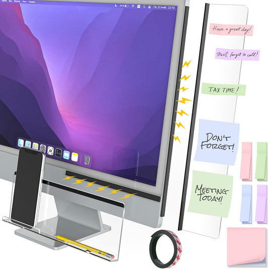 Magnetic Monitor Memo Board, Acrylic Sticky Note Holder, Desk, Clear