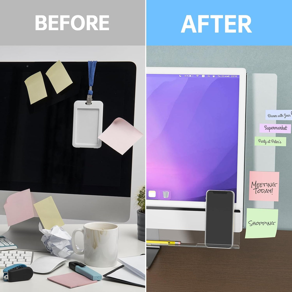 Magnetic Monitor Memo Board, Acrylic Sticky Note Holder, Desk, Clear