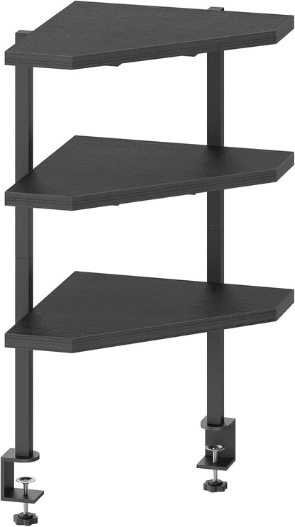 Clamp on Desk Corner Organizer, 3-Tier Desktop Shelf, Adjustable Desk Corner Storage Shelf with Metal Frame, for Office, Game Room, Black DSBK5501