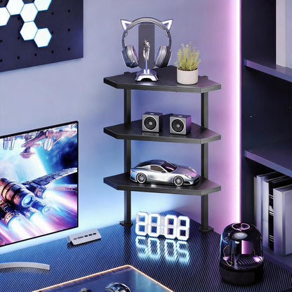 Clamp on Desk Corner Organizer, 3-Tier Desktop Shelf, Adjustable Desk Corner Storage Shelf with Metal Frame, for Office, Game Room, Black DSBK5501