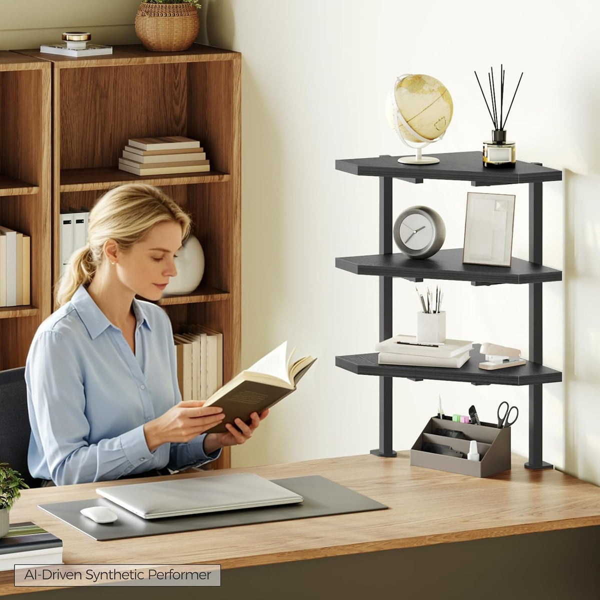 Clamp on Desk Corner Organizer, 3-Tier Desktop Shelf, Adjustable Desk Corner Storage Shelf with Metal Frame, for Office, Game Room, Black DSBK5501