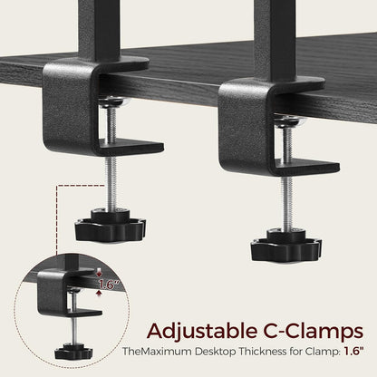 Clamp on Desk Corner Organizer, 3-Tier Desktop Shelf, Adjustable Desk Corner Storage Shelf with Metal Frame, for Office, Game Room, Black DSBK5501