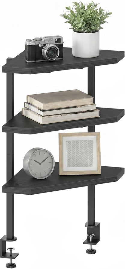 Clamp on Desk Corner Organizer, 3-Tier Desktop Shelf, Adjustable Desk Corner Storage Shelf with Metal Frame, for Office, Game Room, Black DSBK5501