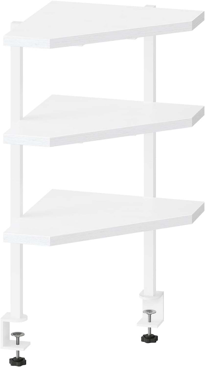 Clamp on Desk Corner Organizer, 3-Tier Desktop Shelf, Adjustable Desk Corner Storage Shelf with Metal Frame, for Office, Game Room, Black DSBK5501