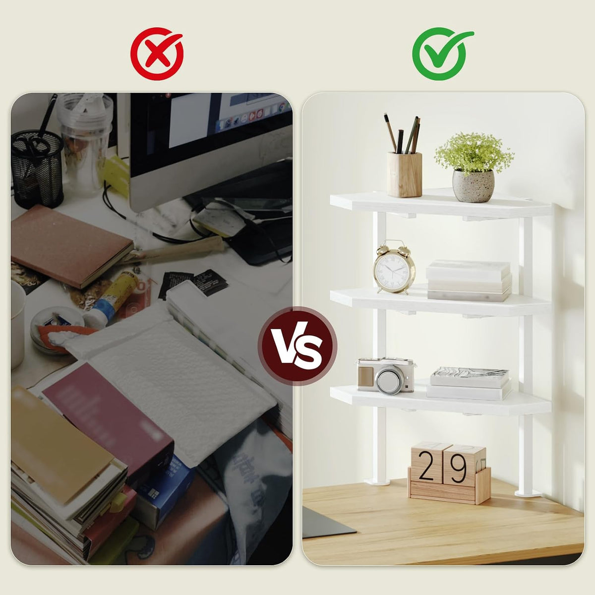 Clamp on Desk Corner Organizer, 3-Tier Desktop Shelf, Adjustable Desk Corner Storage Shelf with Metal Frame, for Office, Game Room, Black DSBK5501