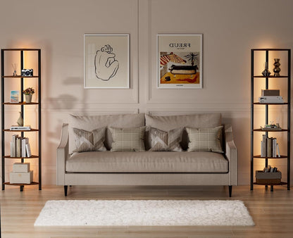 6 Tier Corner Shelf with LED Light, 67.5" Black Narrow Bookshelf