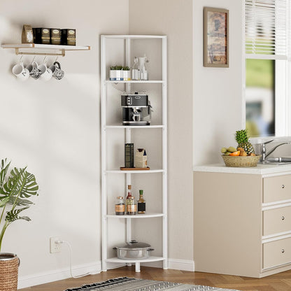 6 Tier Corner Shelf with LED Light, 67.5" Black Narrow Bookshelf