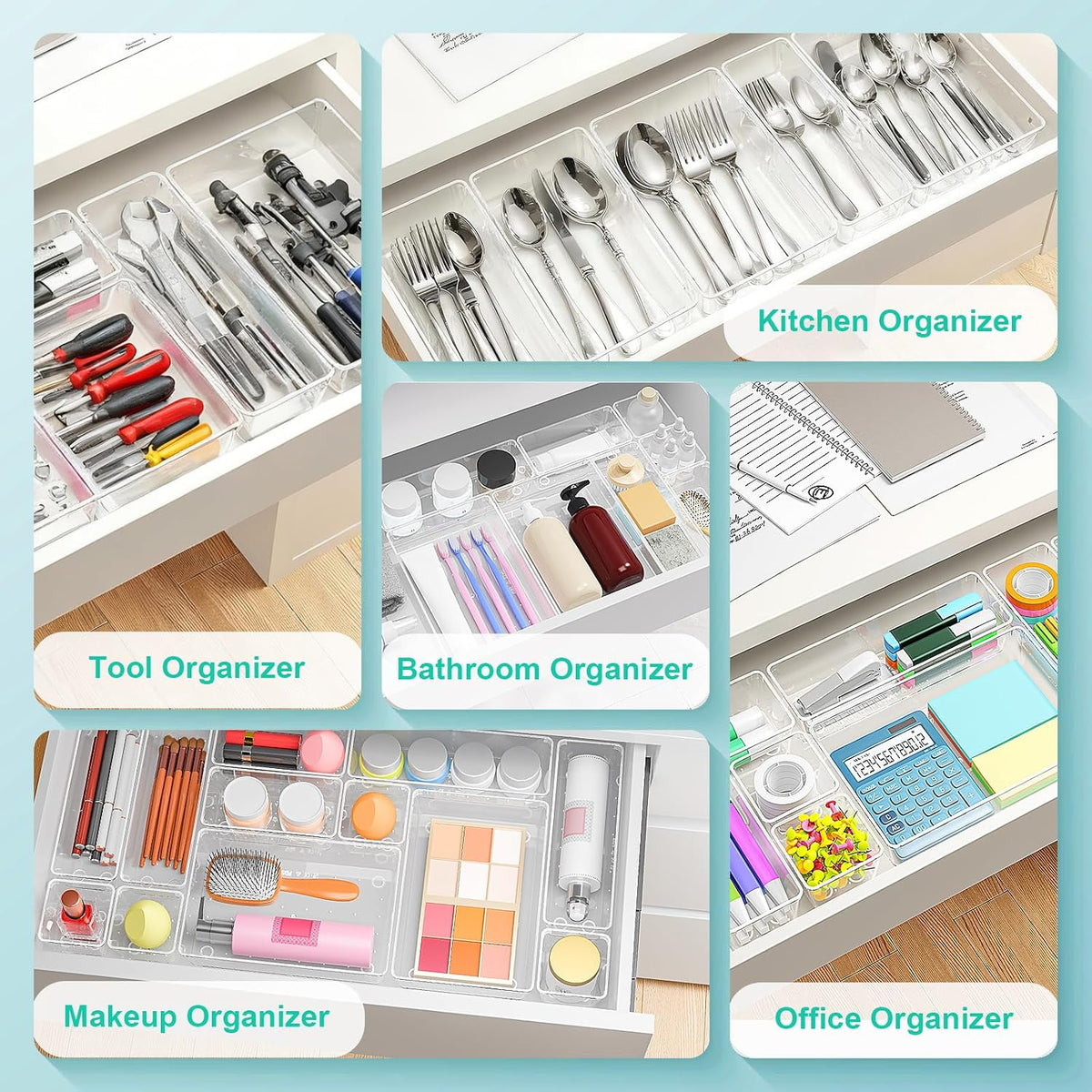 45P Makeup Desk Drawer Organizers Set for Vanity, Bathroom, Kitchen
