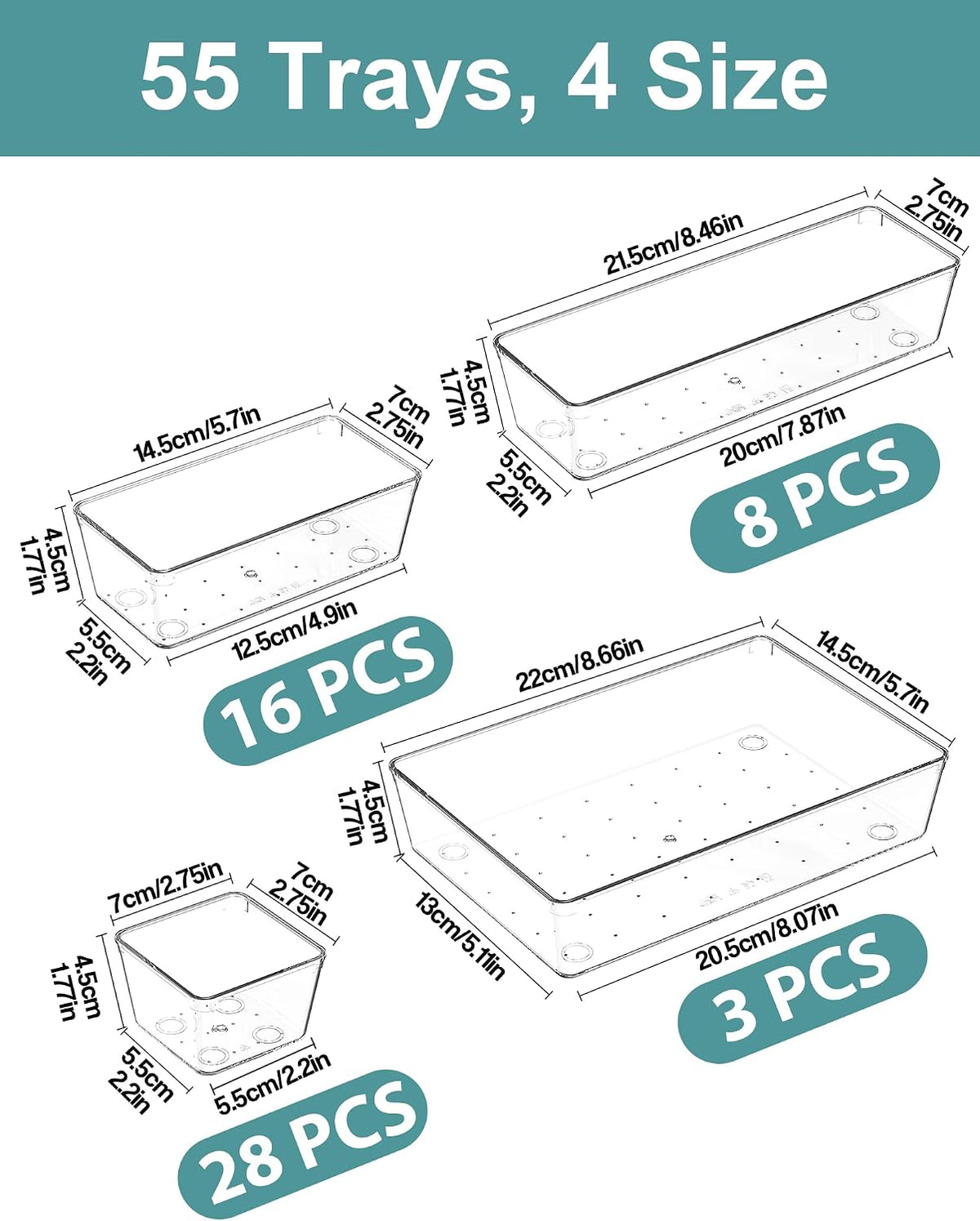 45P Makeup Desk Drawer Organizers Set for Vanity, Bathroom, Kitchen