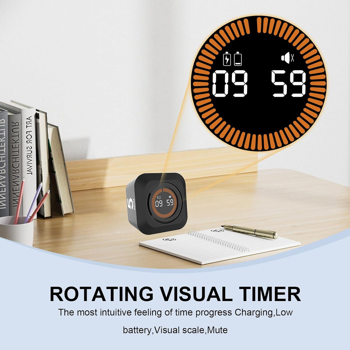 Rotating Cube Visual Countdown Timer 5, 25, 10, 50 Min Preset+Custom Mode