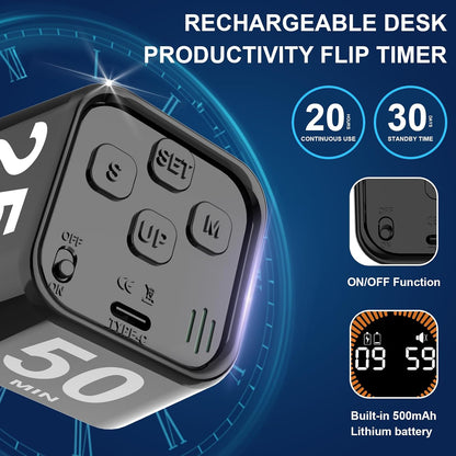 Rotating Cube Visual Countdown Timer 5, 25, 10, 50 Min Preset+Custom Mode