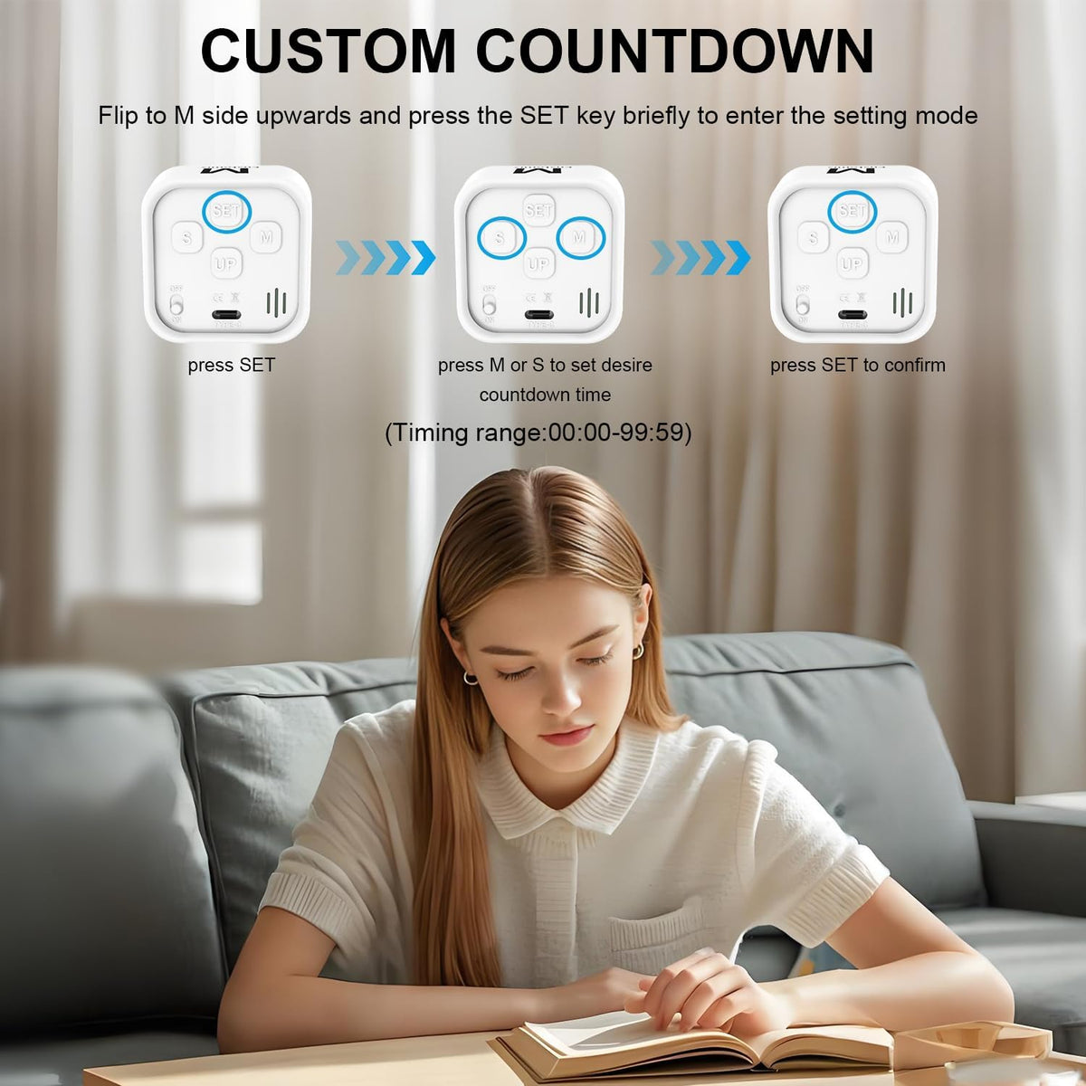 Rotating Cube Visual Countdown Timer 5, 25, 10, 50 Min Preset+Custom Mode