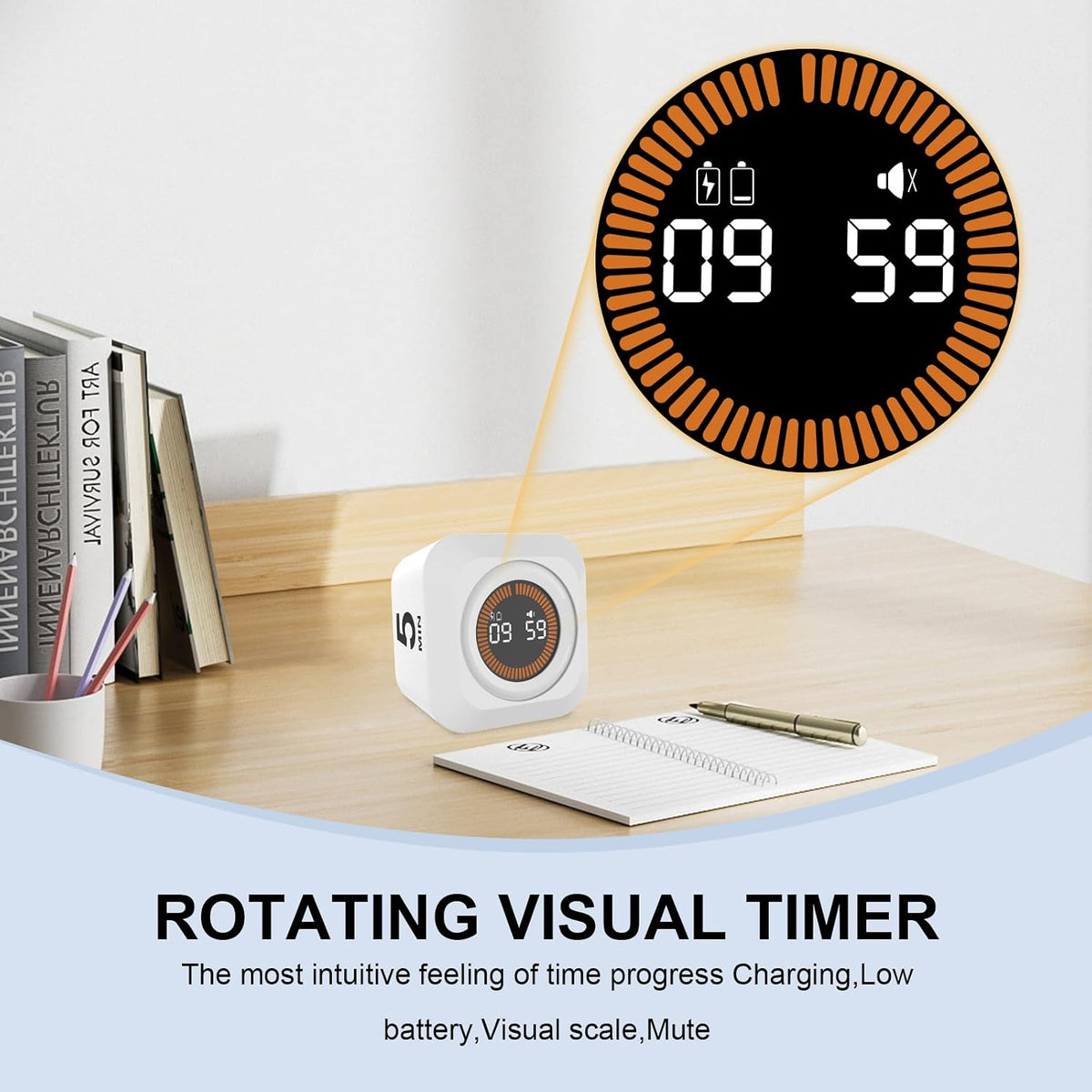 Rotating Cube Visual Countdown Timer 5, 25, 10, 50 Min Preset+Custom Mode