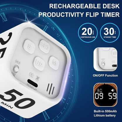 Rotating Cube Visual Countdown Timer 5, 25, 10, 50 Min Preset+Custom Mode