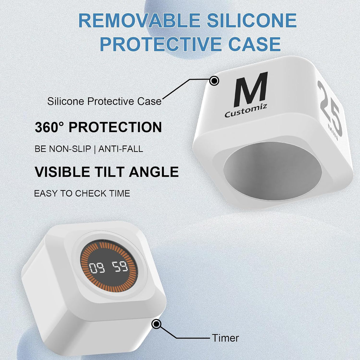 Rotating Cube Visual Countdown Timer 5, 25, 10, 50 Min Preset+Custom Mode