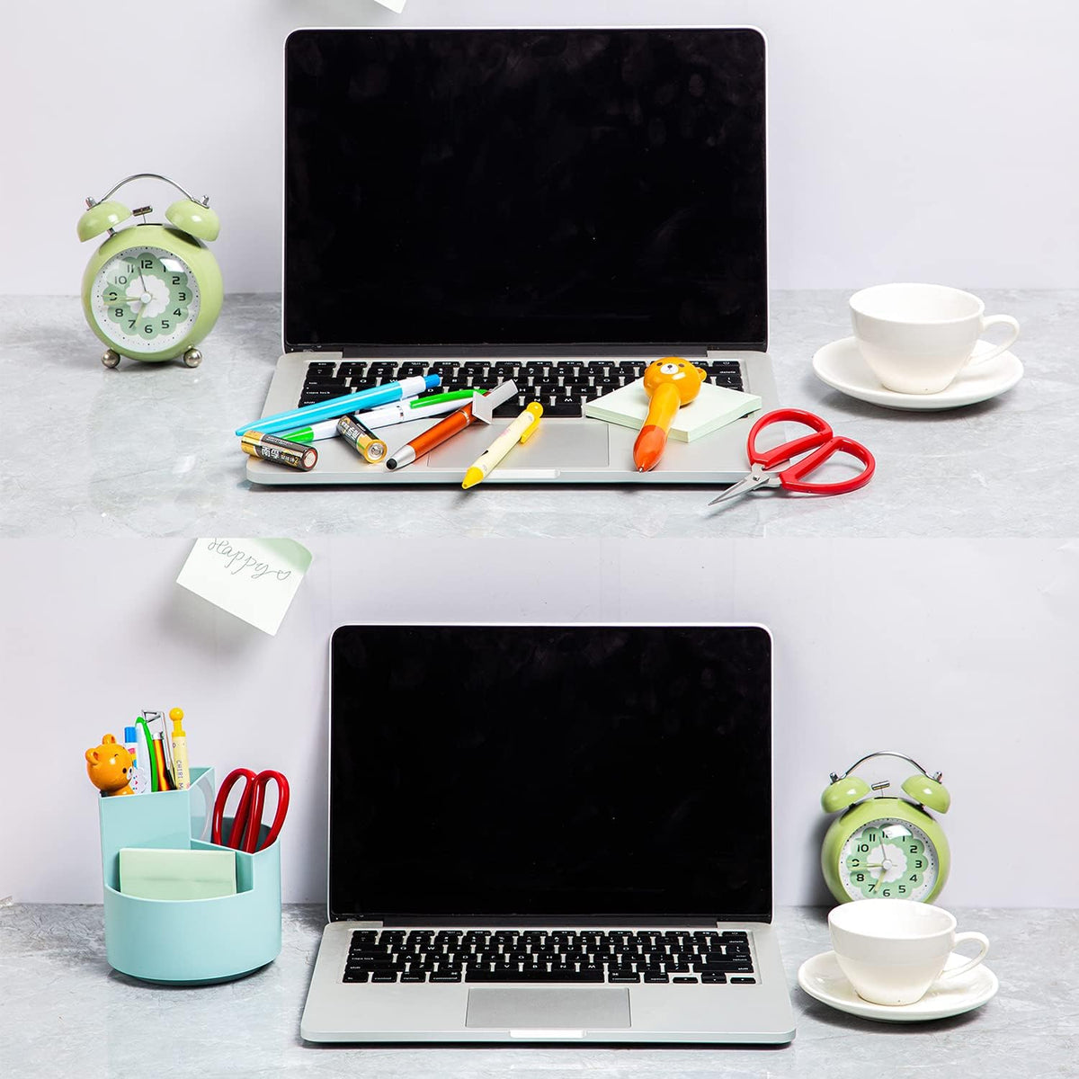 Desk Pencil Pen Holder, 3 Slots 360-Degree Spinning Organizers, Desktop Storage Stationery Supplies, Cute Cup Pot for Office, School, Art Supply, Kids - White