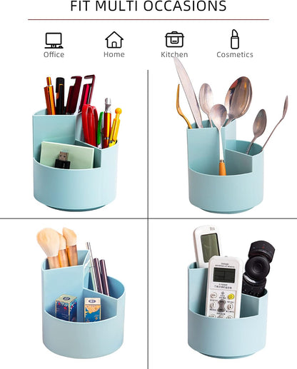 Desk Pencil Pen Holder, 3 Slots 360-Degree Spinning Organizers, Desktop Storage Stationery Supplies, Cute Cup Pot for Office, School, Art Supply, Kids - White