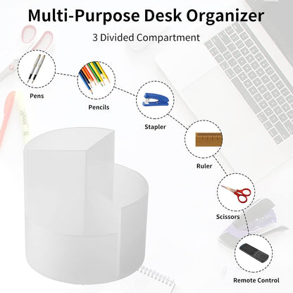 Desk Pencil Pen Holder, 3 Slots 360-Degree Spinning Organizers, Desktop Storage Stationery Supplies, Cute Cup Pot for Office, School, Art Supply, Kids - White