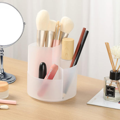 Desk Pencil Pen Holder, 3 Slots 360-Degree Spinning Organizers, Desktop Storage Stationery Supplies, Cute Cup Pot for Office, School, Art Supply, Kids - White