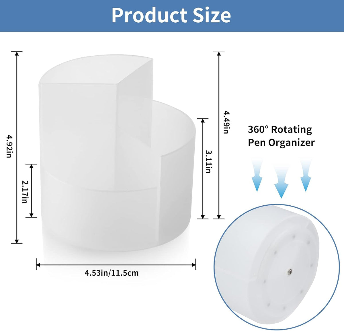 Desk Pencil Pen Holder, 3 Slots 360-Degree Spinning Organizers, Desktop Storage Stationery Supplies, Cute Cup Pot for Office, School, Art Supply, Kids - White