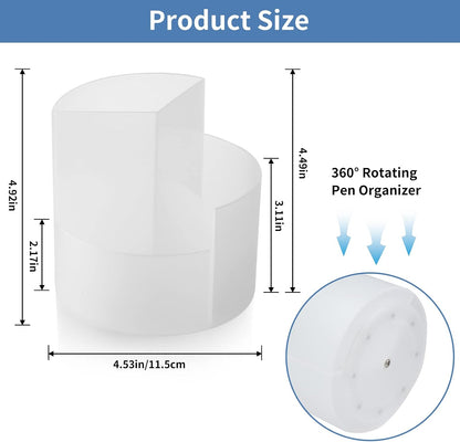 Desk Pencil Pen Holder, 3 Slots 360-Degree Spinning Organizers, Desktop Storage Stationery Supplies, Cute Cup Pot for Office, School, Art Supply, Kids - White