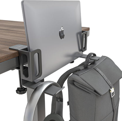 Laptop Storage for Desk, Vertical Laptop Stand for Desk, MacBook Vertical Stand, with Headphone Holder, Desk Side Storage for MacBook/Surface/Samsung/HP/Dell[M, Black]