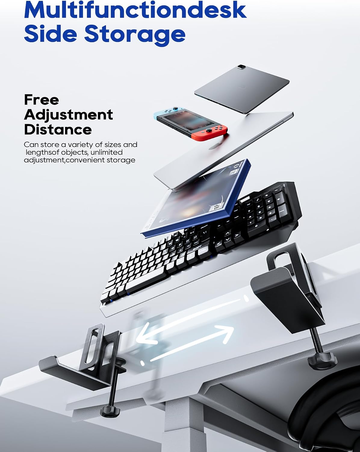 Laptop Storage for Desk, Vertical Laptop Stand for Desk, MacBook Vertical Stand, with Headphone Holder, Desk Side Storage for MacBook/Surface/Samsung/HP/Dell[M, Black]