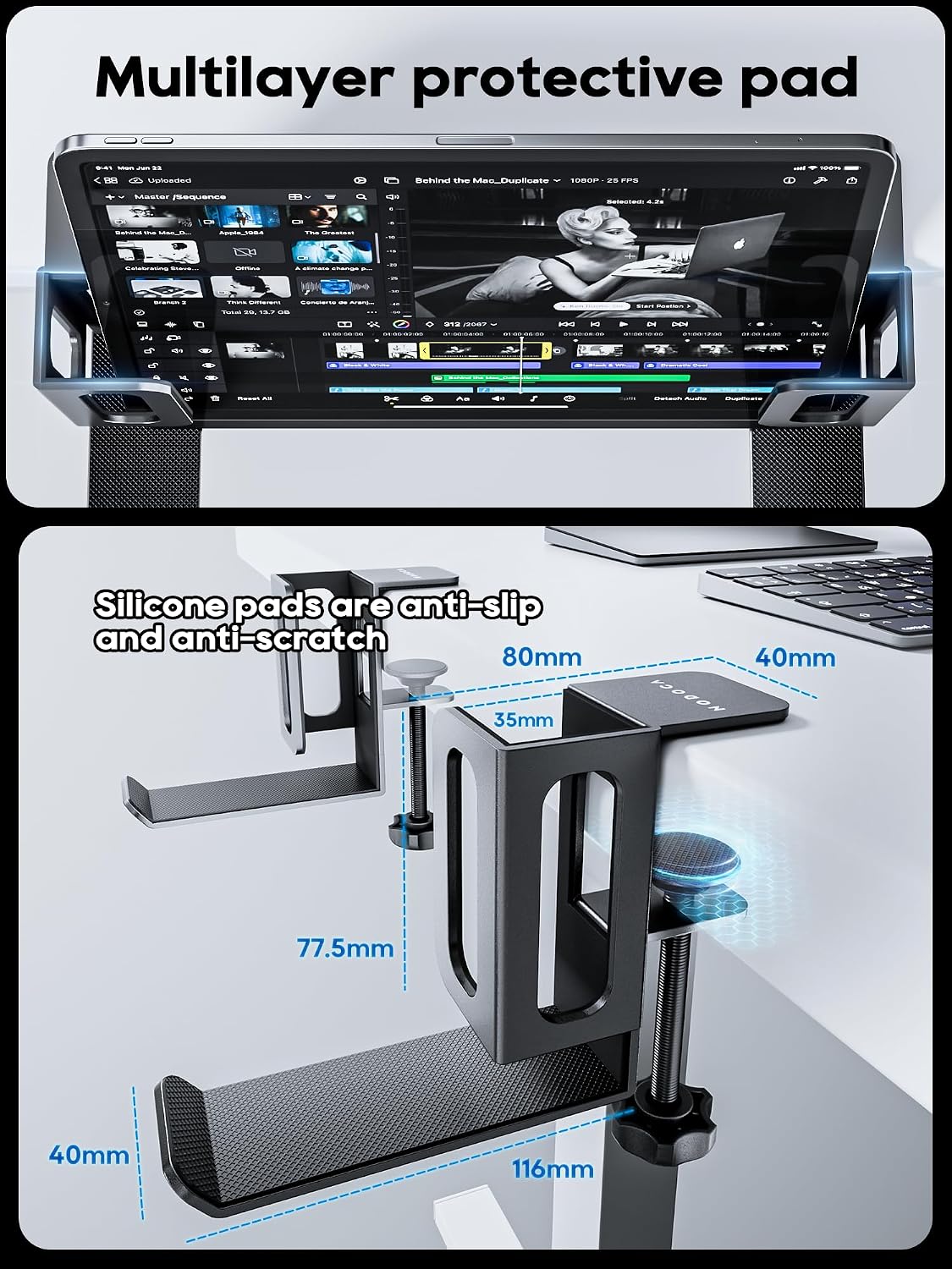 Laptop Storage for Desk, Vertical Laptop Stand for Desk, MacBook Vertical Stand, with Headphone Holder, Desk Side Storage for MacBook/Surface/Samsung/HP/Dell[M, Black]