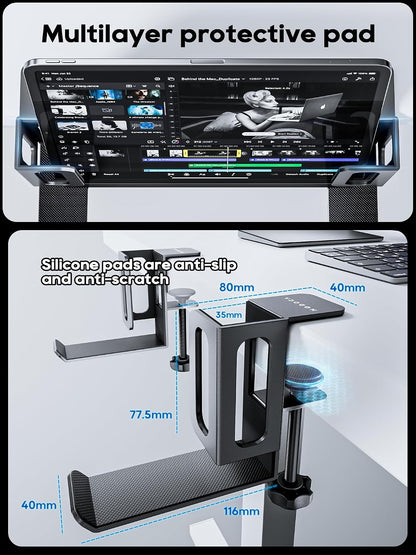 Laptop Storage for Desk, Vertical Laptop Stand for Desk, MacBook Vertical Stand, with Headphone Holder, Desk Side Storage for MacBook/Surface/Samsung/HP/Dell[M, Black]