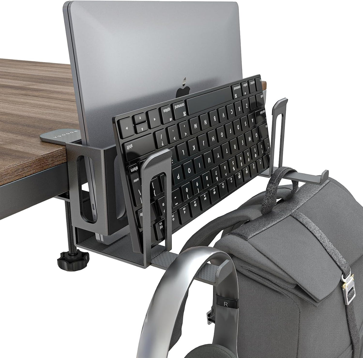 Laptop Storage for Desk, Vertical Laptop Stand for Desk, MacBook Vertical Stand, with Headphone Holder, Desk Side Storage for MacBook/Surface/Samsung/HP/Dell[M, Black]