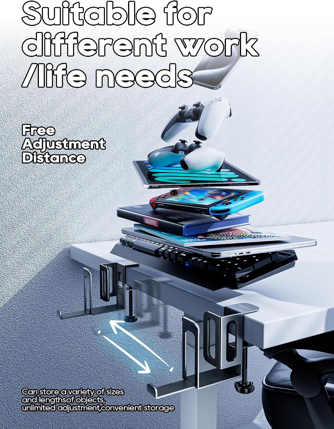 Laptop Storage for Desk, Vertical Laptop Stand for Desk, MacBook Vertical Stand, with Headphone Holder, Desk Side Storage for MacBook/Surface/Samsung/HP/Dell[M, Black]