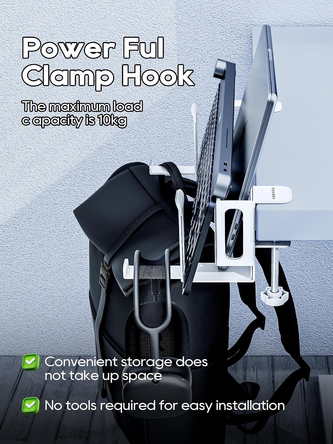 Laptop Storage for Desk, Vertical Laptop Stand for Desk, MacBook Vertical Stand, with Headphone Holder, Desk Side Storage for MacBook/Surface/Samsung/HP/Dell[M, Black]