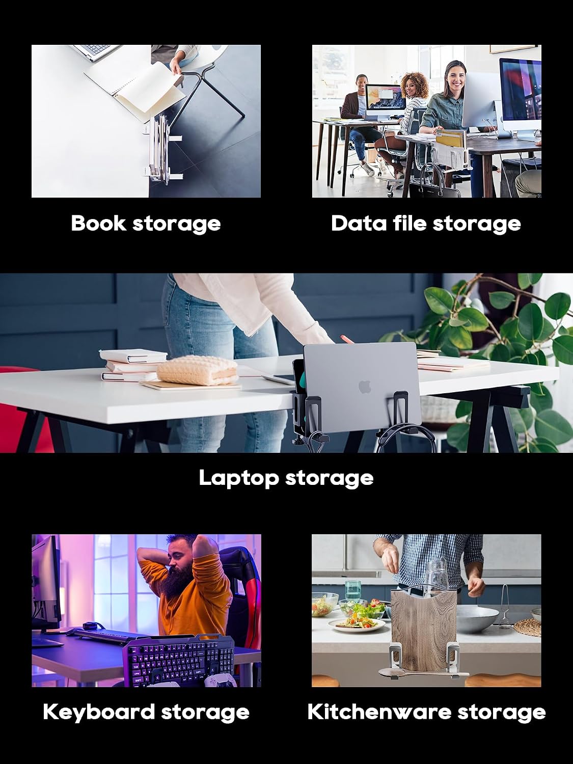 Laptop Storage for Desk, Vertical Laptop Stand for Desk, MacBook Vertical Stand, with Headphone Holder, Desk Side Storage for MacBook/Surface/Samsung/HP/Dell[M, Black]