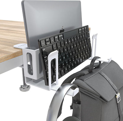 Laptop Storage for Desk, Vertical Laptop Stand for Desk, MacBook Vertical Stand, with Headphone Holder, Desk Side Storage for MacBook/Surface/Samsung/HP/Dell[M, Black]