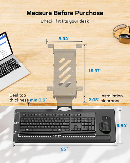 Under Desk Keyboard Tray, 360 Degree Adjustable Mouse Platform