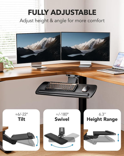 Under Desk Keyboard Tray, 360 Degree Adjustable Mouse Platform