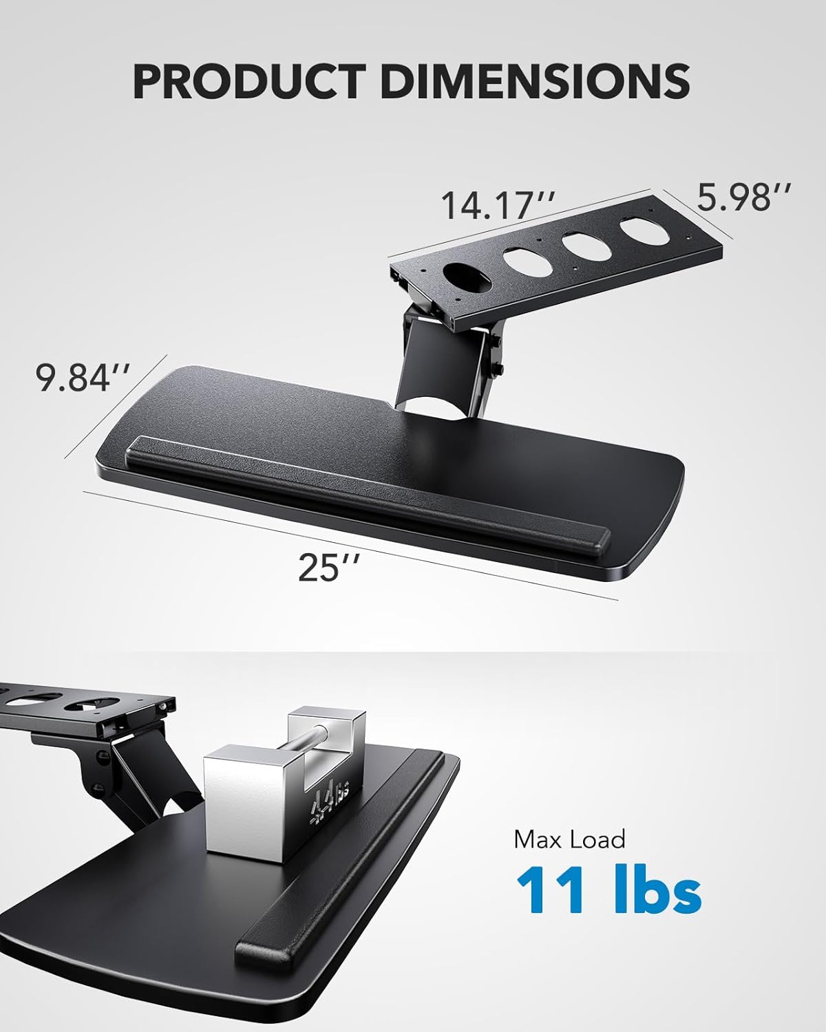 Under Desk Keyboard Tray, 360 Degree Adjustable Mouse Platform