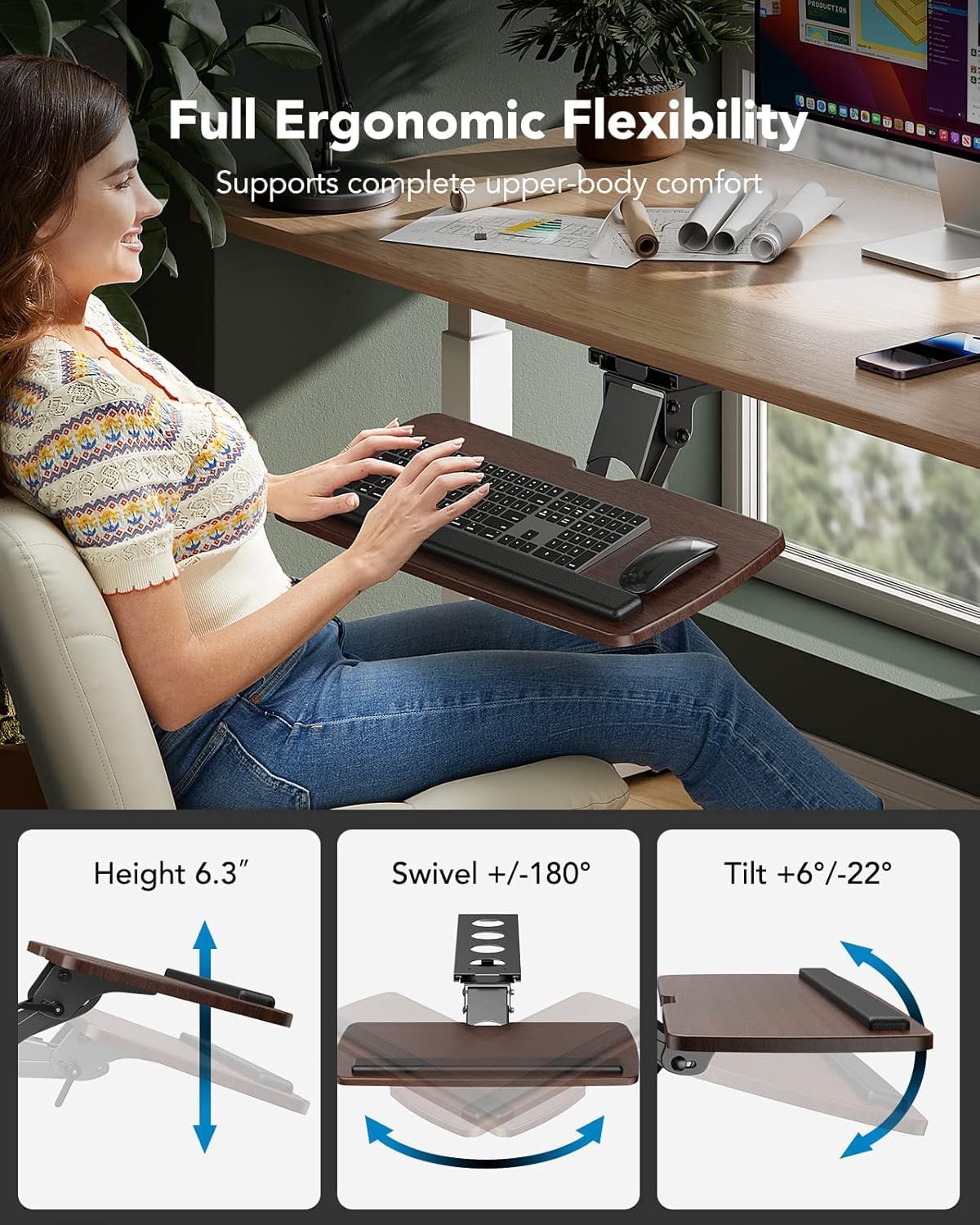 Under Desk Keyboard Tray, 360 Degree Adjustable Mouse Platform
