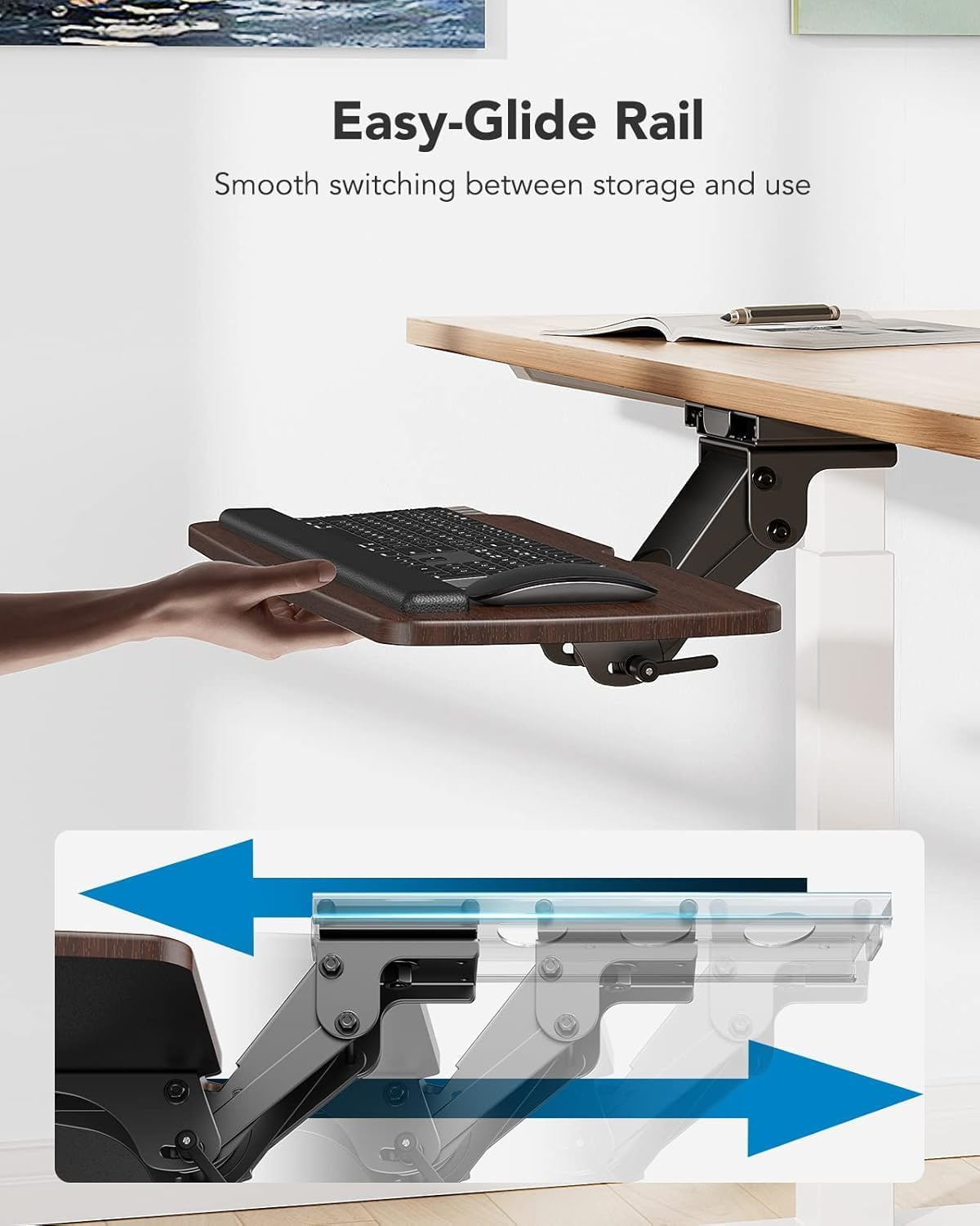 Under Desk Keyboard Tray, 360 Degree Adjustable Mouse Platform