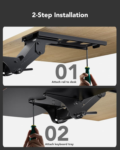 Under Desk Keyboard Tray, 360 Degree Adjustable Mouse Platform