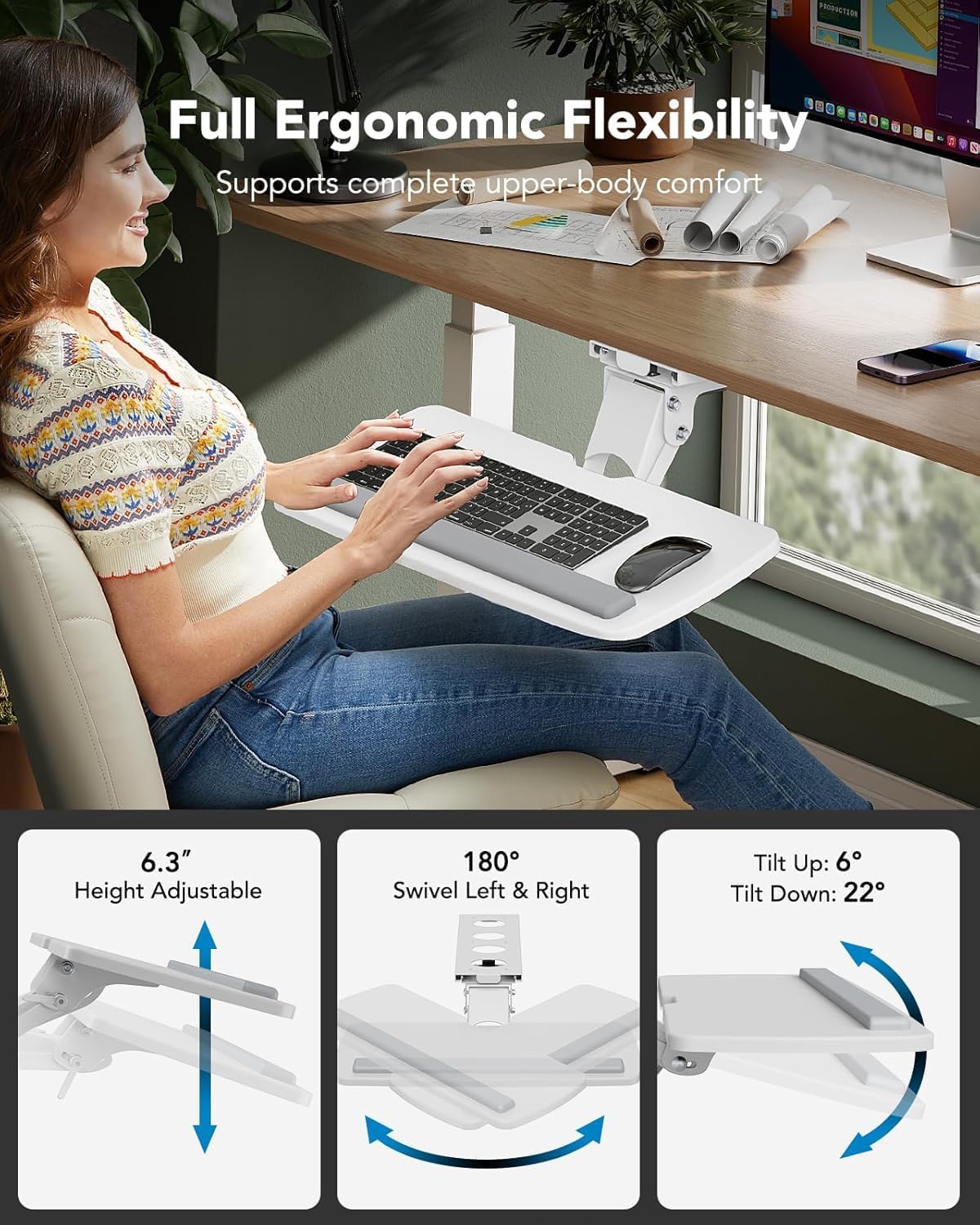 Under Desk Keyboard Tray, 360 Degree Adjustable Mouse Platform