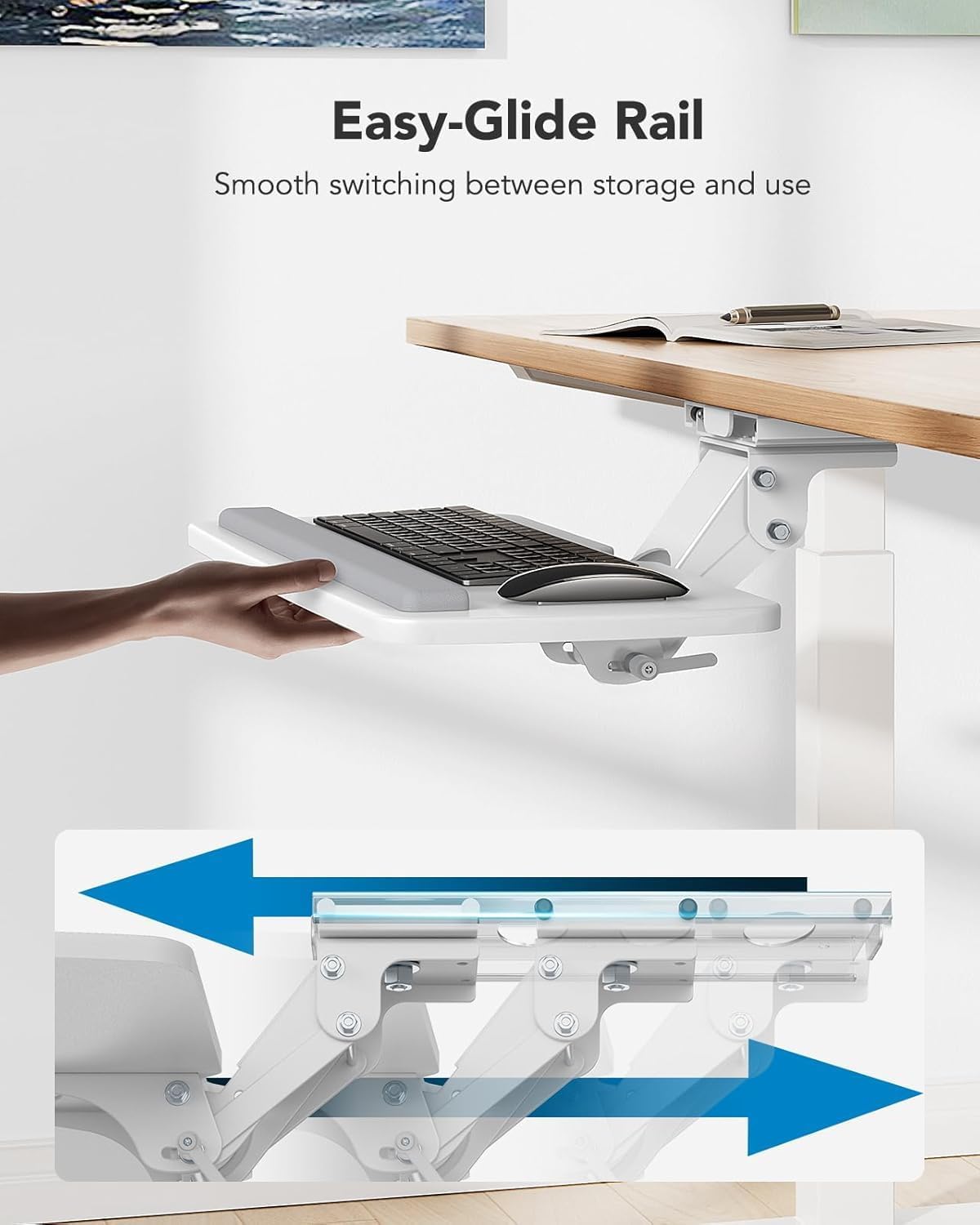 Under Desk Keyboard Tray, 360 Degree Adjustable Mouse Platform