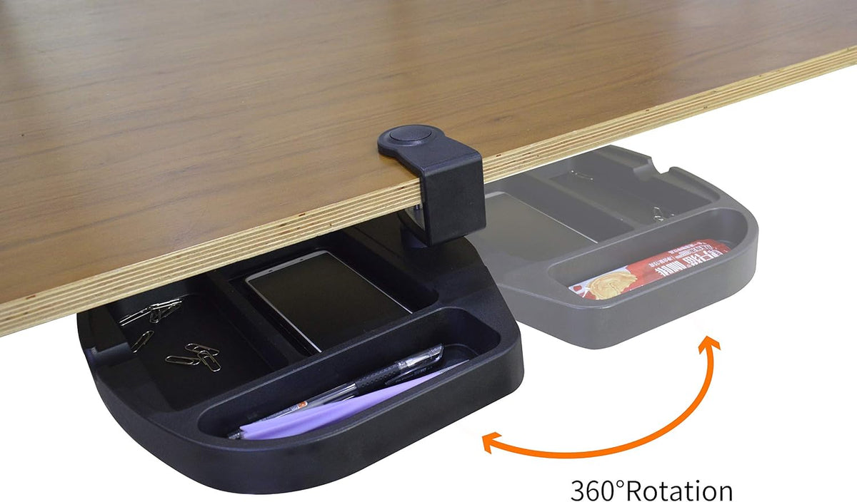 Clamp-On Under Desk 360-Degree Swivel Drawer - Perfect Office Storage Accessory For Your Existing Standing Desk (Clamp-On Desk Drawer - Black)