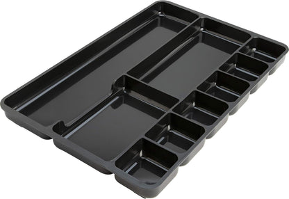 Drawer Tray Organizer, 9-Compartments, 9.38" x 14" x 1.25", Plastic, Black