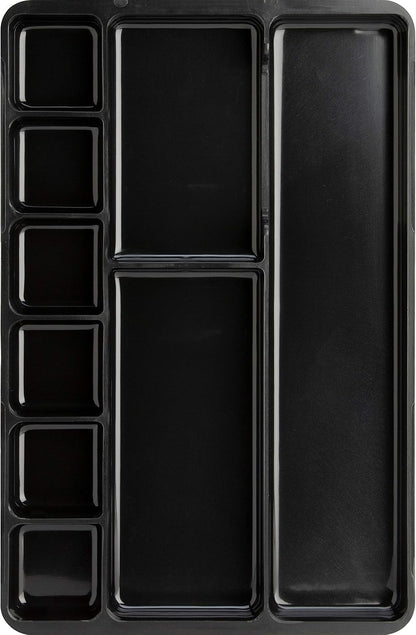 Drawer Tray Organizer, 9-Compartments, 9.38" x 14" x 1.25", Plastic, Black