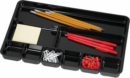 Drawer Tray Organizer, 9-Compartments, 9.38" x 14" x 1.25", Plastic, Black