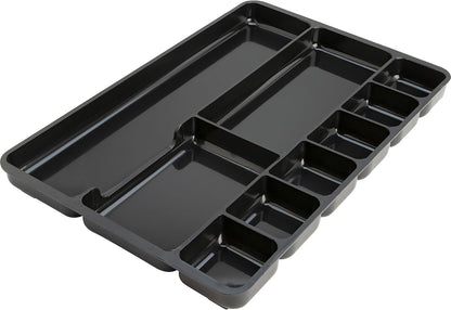 Drawer Tray Organizer, 9-Compartments, 9.38" x 14" x 1.25", Plastic, Black