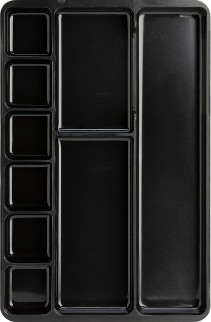 Drawer Tray Organizer, 9-Compartments, 9.38" x 14" x 1.25", Plastic, Black